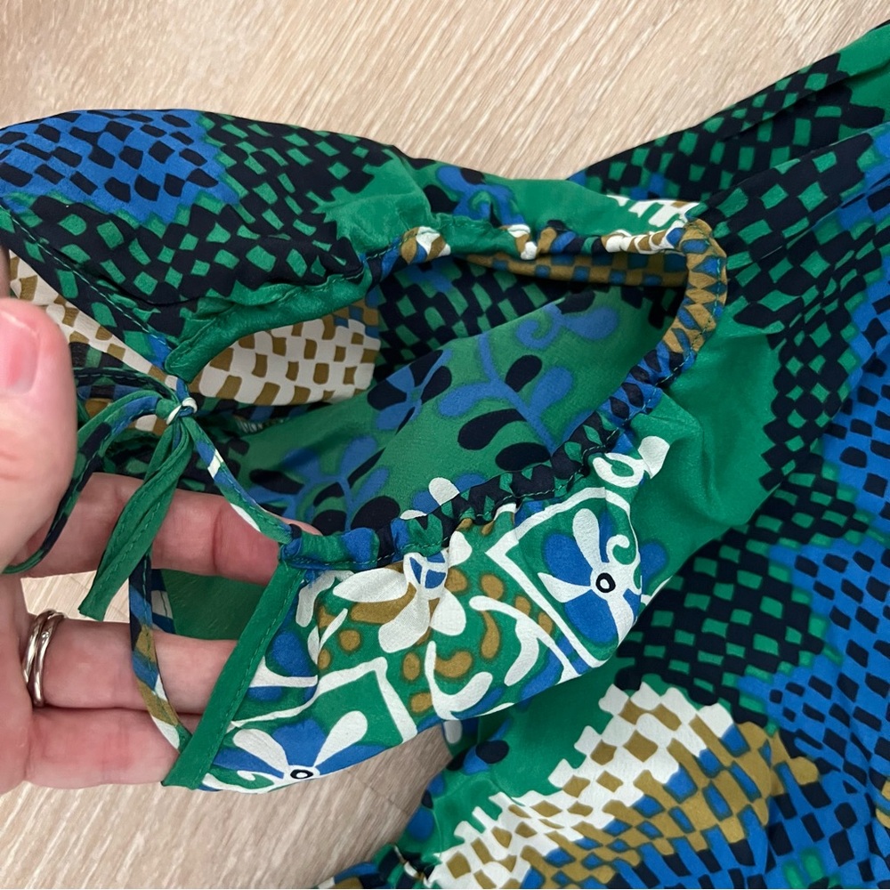 Anthropologie- Moulinette Soeurs Vibrant Green Blue Puff Sleeve Dress- Size 2 - Picture 8 of 8